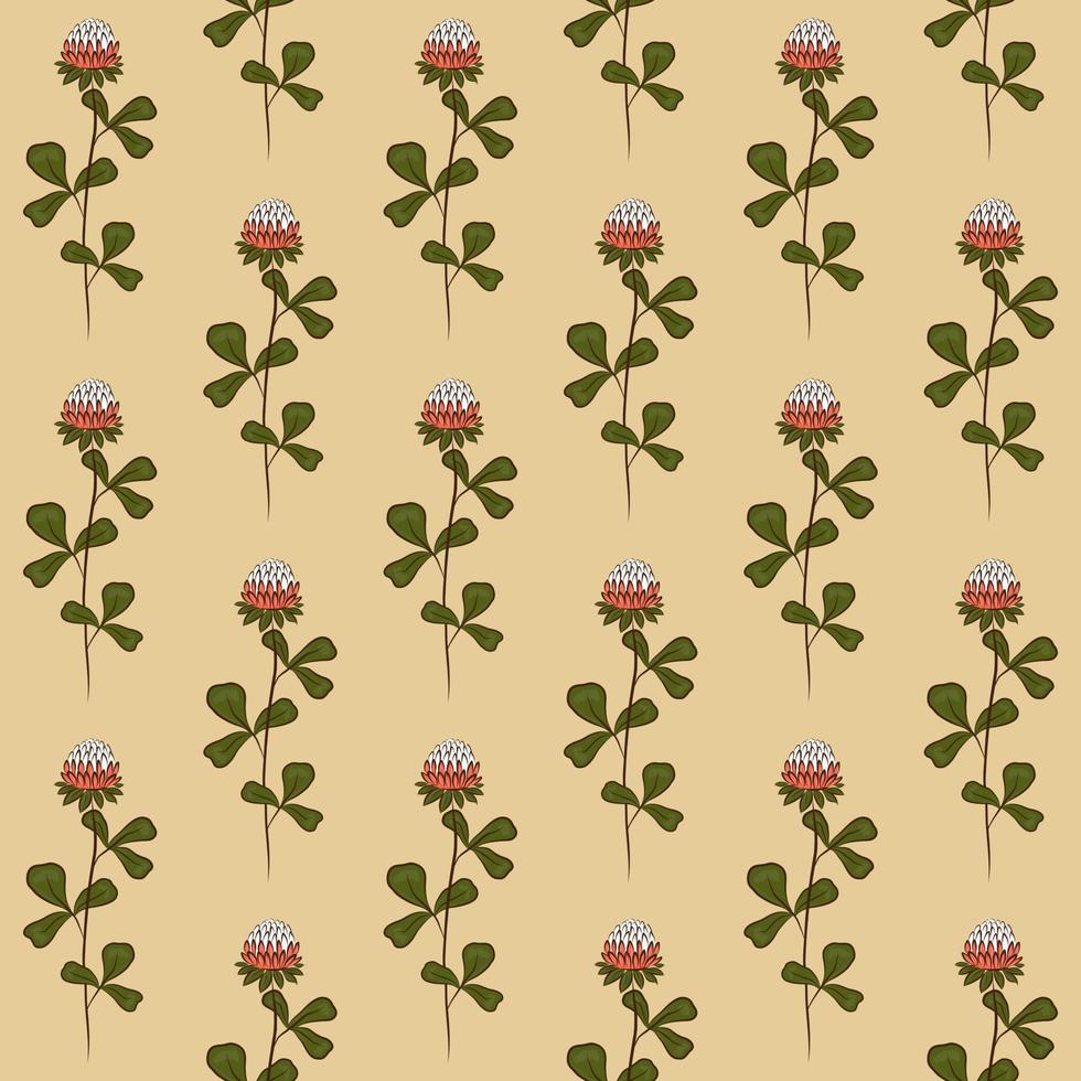 BEIGE VECTOR SEAMLESS BACKGROUND WITH RED CLOVER FLOWERS