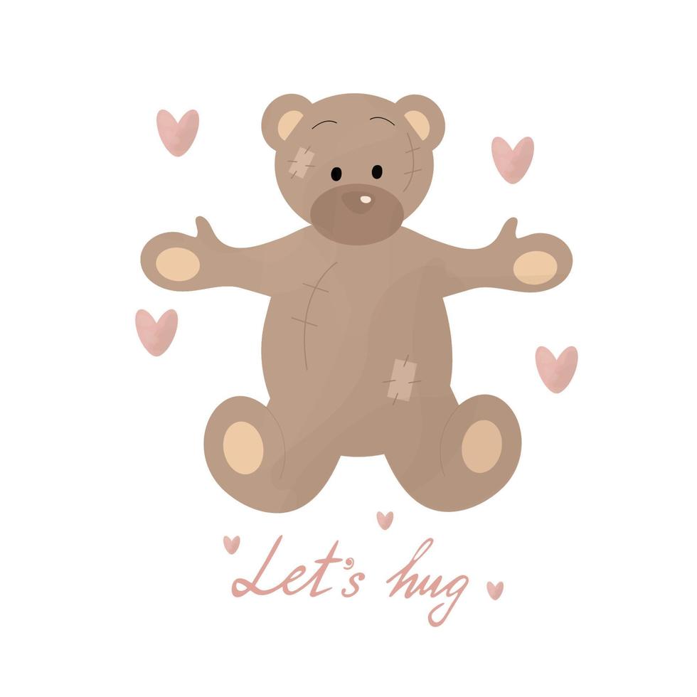 Cute teddy bear with a flower in its paw. vector