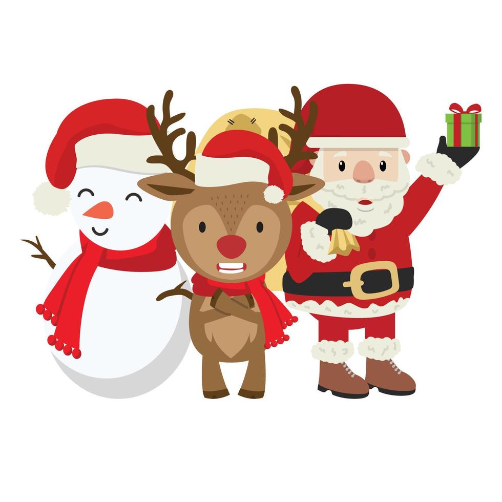 navidad santa claus, muñeco de nieve y dibujos animados de renos vector