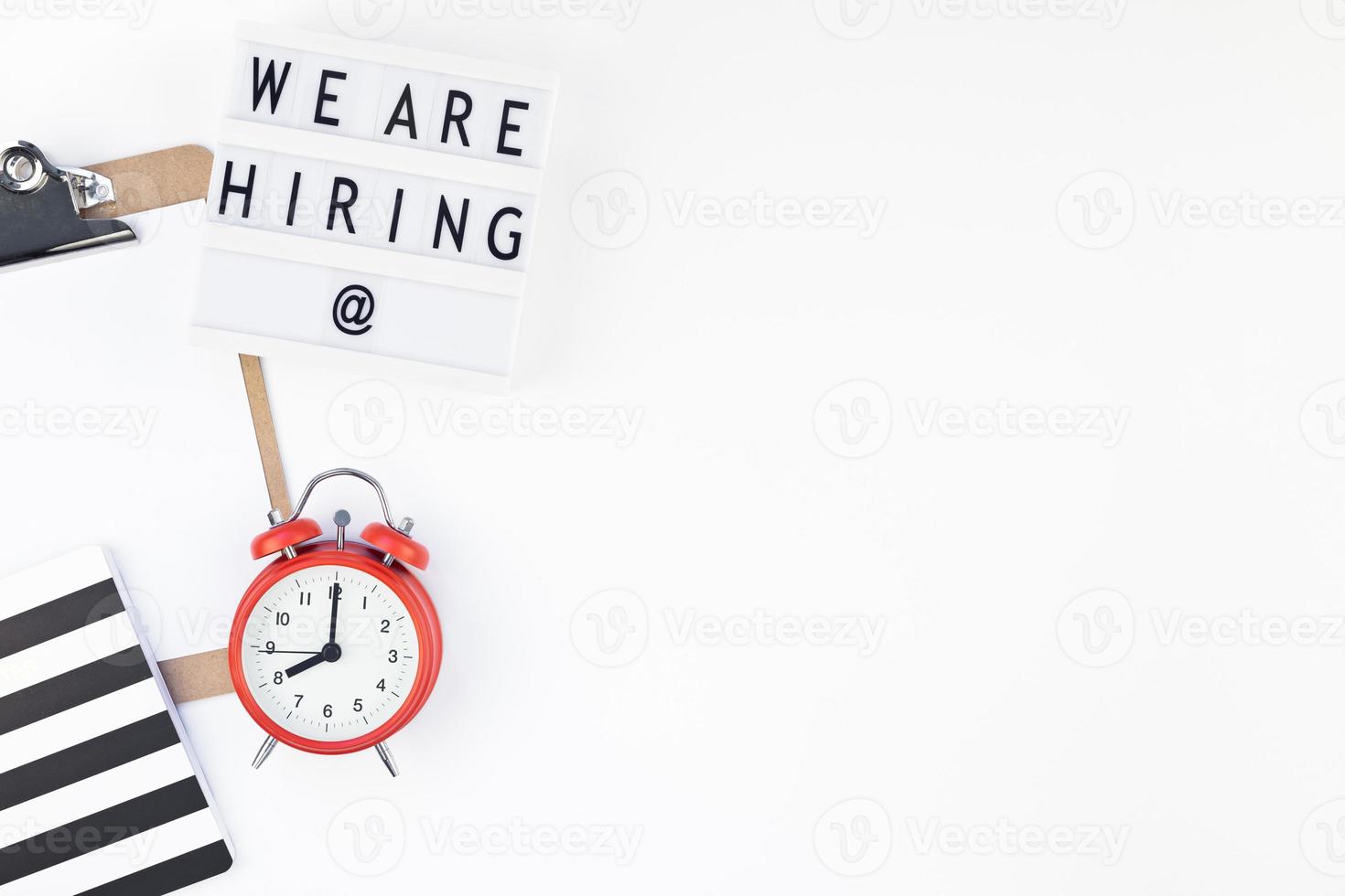 We are hiring flat lay on white background photo