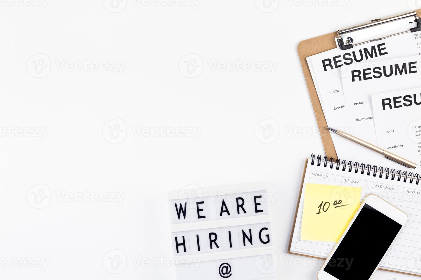 We are hiring flat lay on white background photo