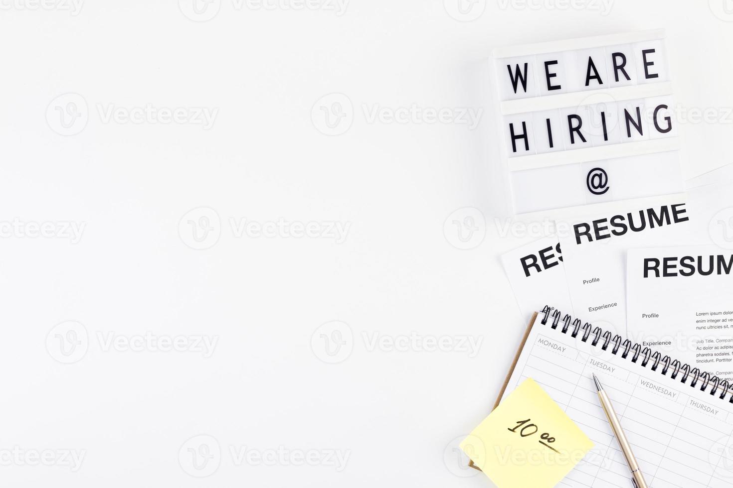 We are hiring flat lay on white background photo