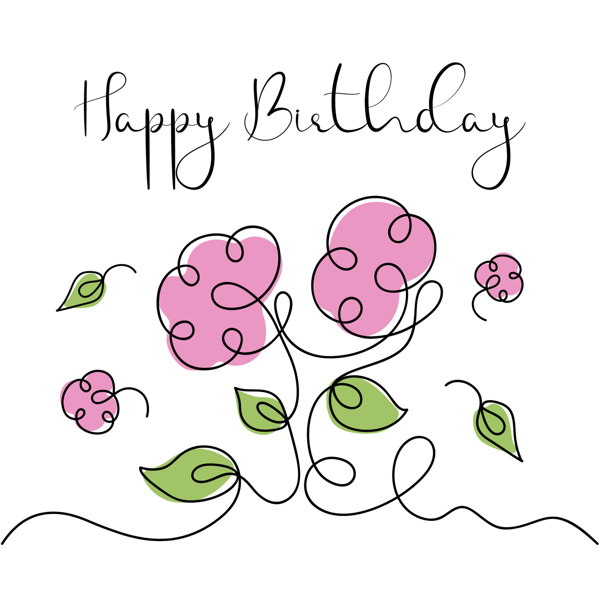 Happy birthday one line art greeting card. Continuous one line drawing with flowers and leaves. Minimalistic vector illustration 13355345 Vector Art at Vecteezy