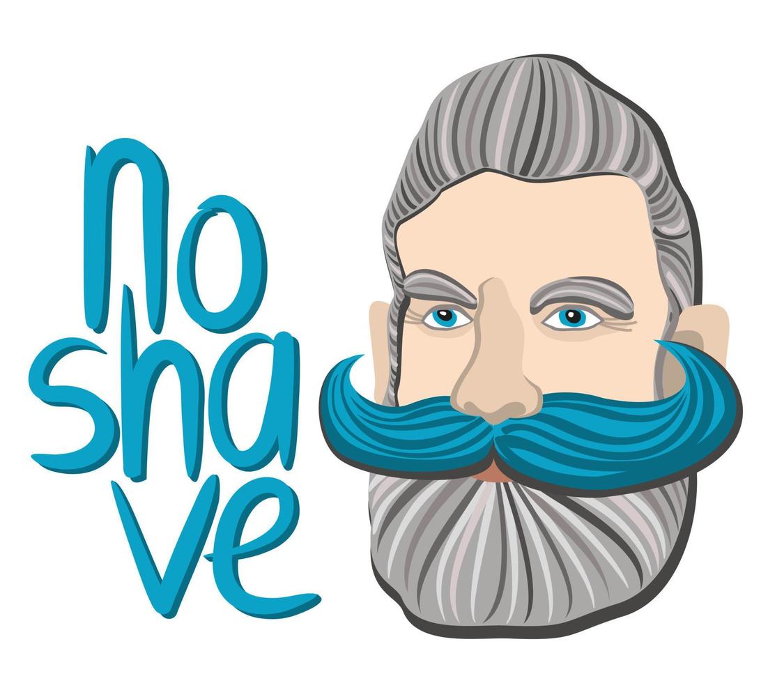 Vector isolated illustration of man with moustache and beard. Movember. No shave.
