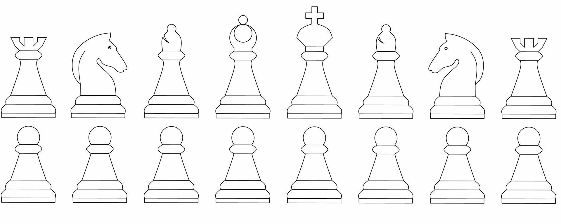 conjunto de iconos de ajedrez de pieza de esquema aislado sobre fondo blanco vector