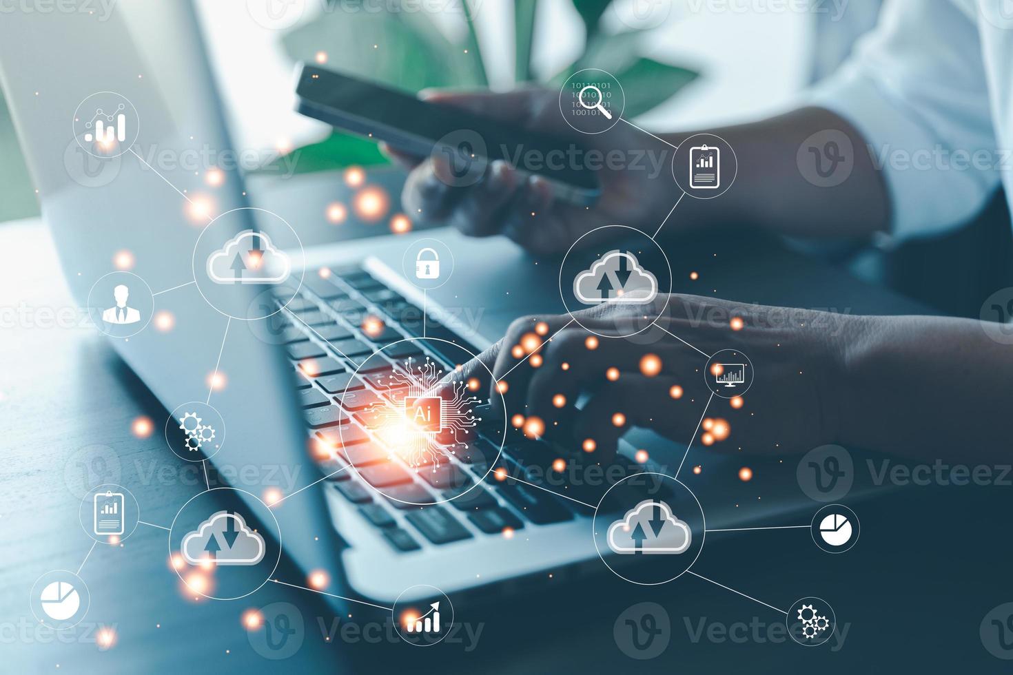 Digital transformation change management, internet of things. New technology bigdata and business process strategy, customer service management, cloud computing, smart industry. Ai intelligent service photo