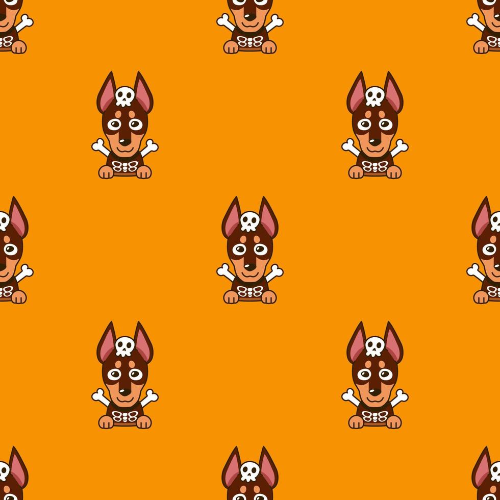 Cartoon doberman dog with halloween costume seamless pattern background vector