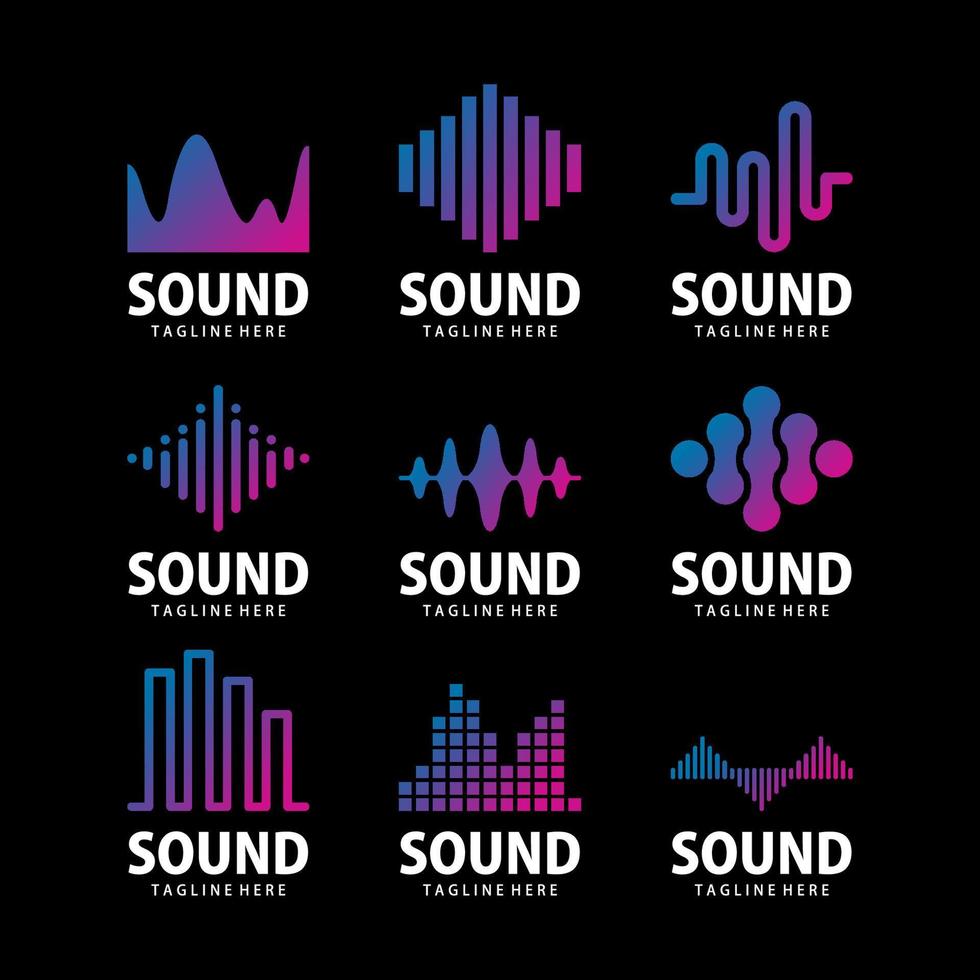 colección de logotipos abstractos de música de ondas sonoras vector