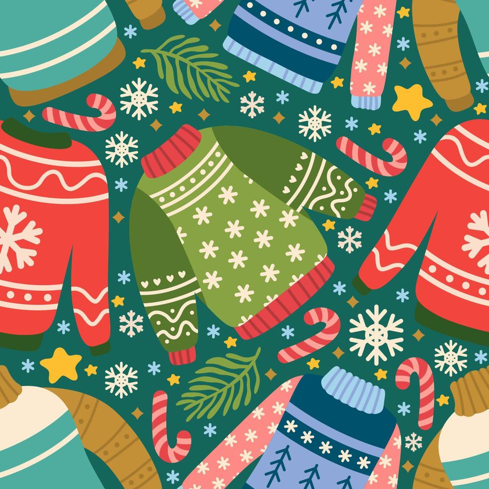 Ugly Sweaters Doodle Hand Drawn Seamless Patern Background vector