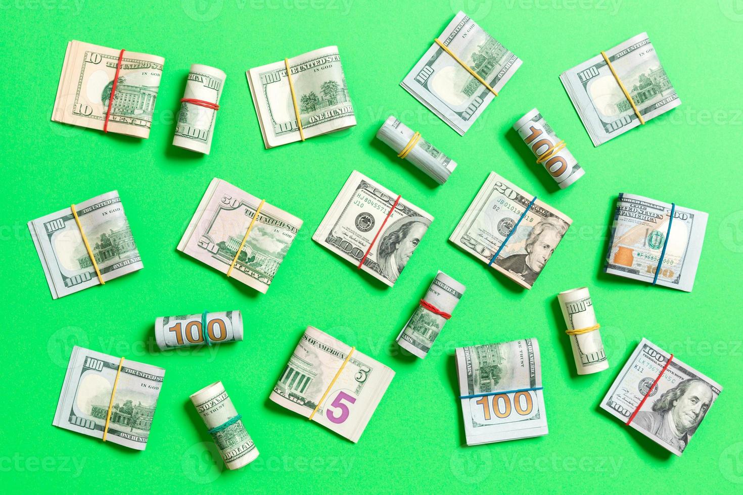 colored Background with money american hundred dollar bills on top wiev with copy space for your text in business concept photo