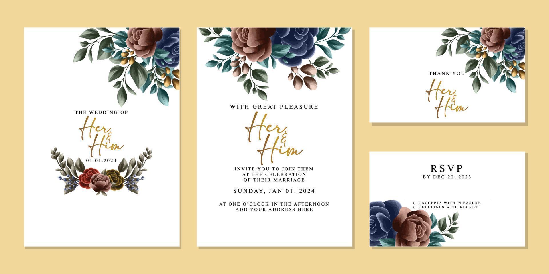 Luxury beautiful flowers wedding invitation card background template vector