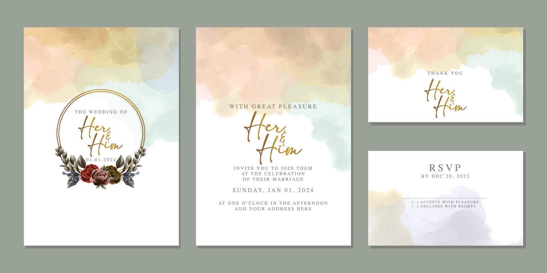 plantilla de fondo de tarjeta de invitación de boda de flores hermosas de lujo vector