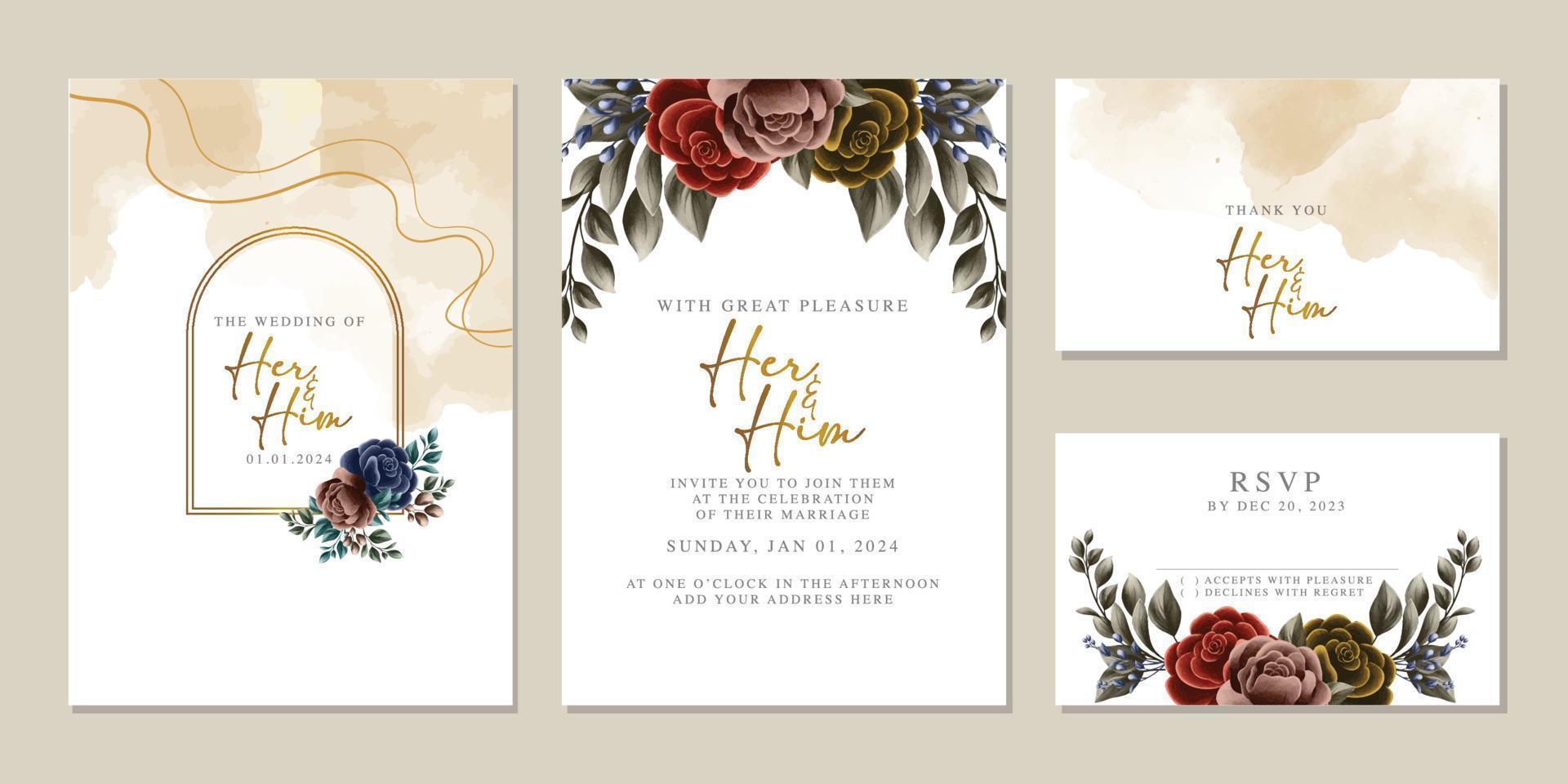 Luxury beautiful flowers wedding invitation card background template vector