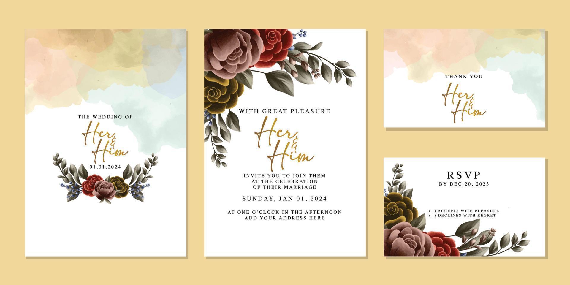 plantilla de fondo de tarjeta de invitación de boda de flores hermosas de lujo vector