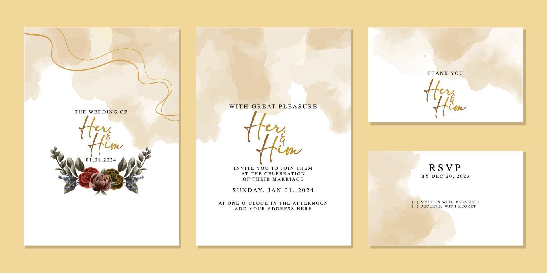 plantilla de fondo de tarjeta de invitación de boda de flores hermosas de lujo vector