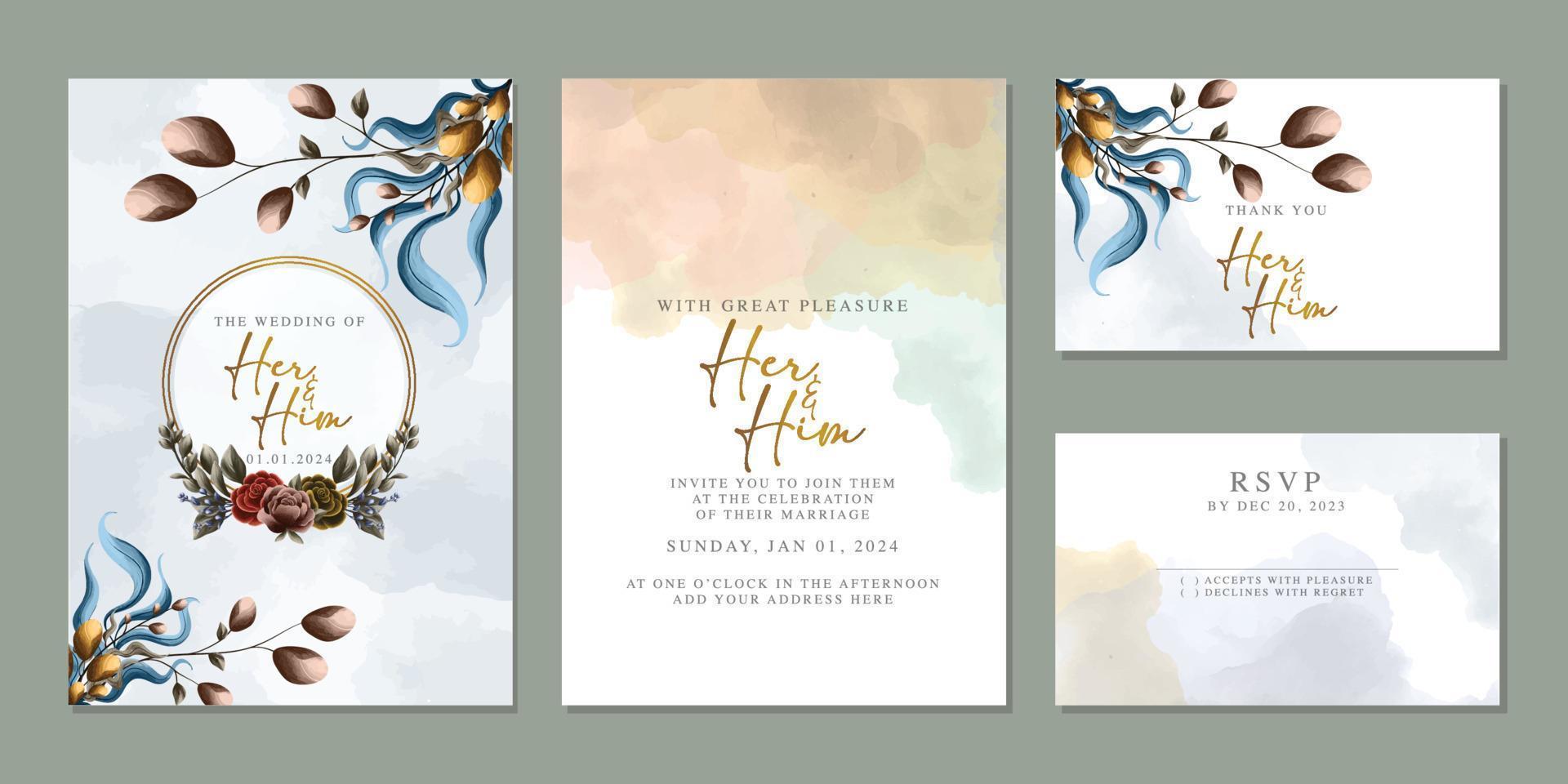 Luxury beautiful flowers wedding invitation card background template vector