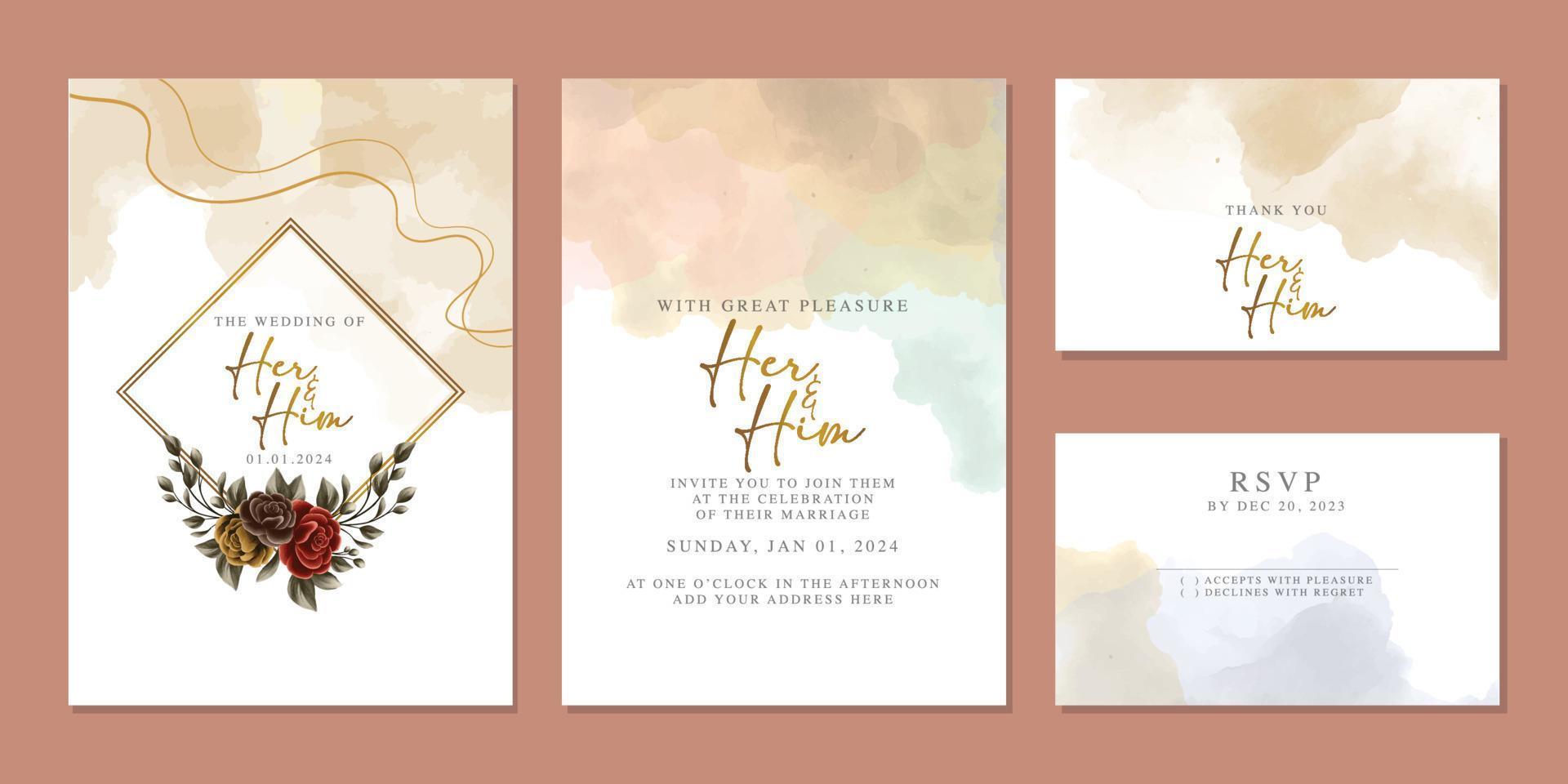 Luxury beautiful flowers wedding invitation card background template vector