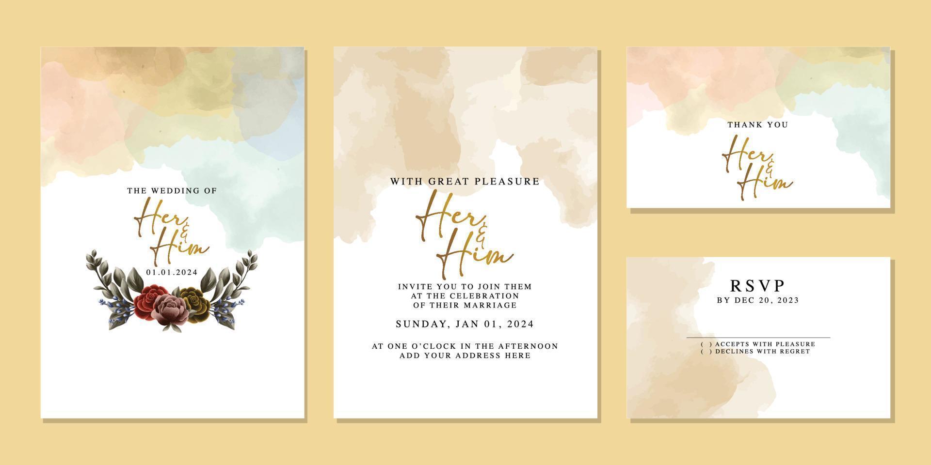 plantilla de fondo de tarjeta de invitación de boda de flores hermosas de lujo vector