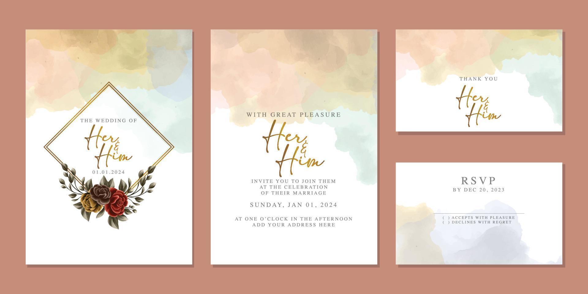 plantilla de fondo de tarjeta de invitación de boda de flores hermosas de lujo vector