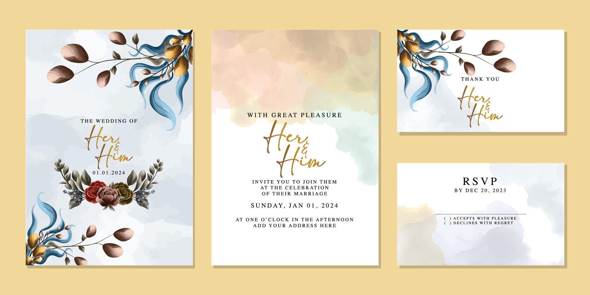 Luxury beautiful flowers wedding invitation card background template vector