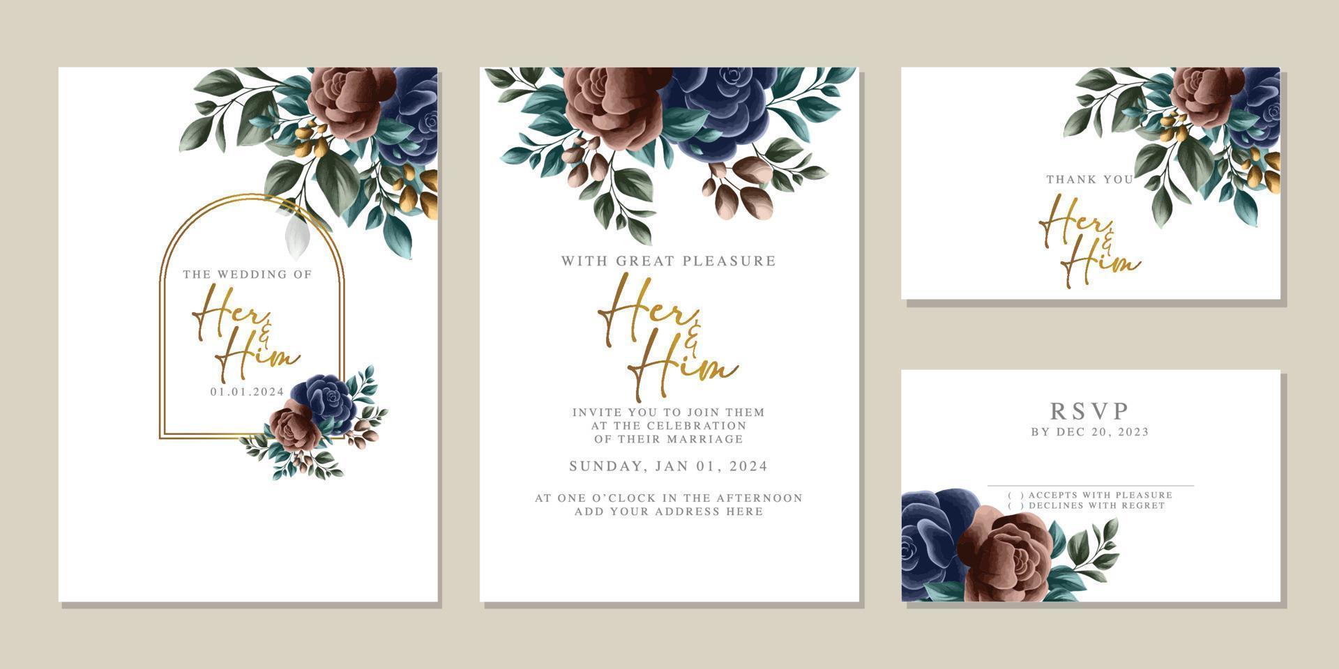 Luxury beautiful flowers wedding invitation card background template vector