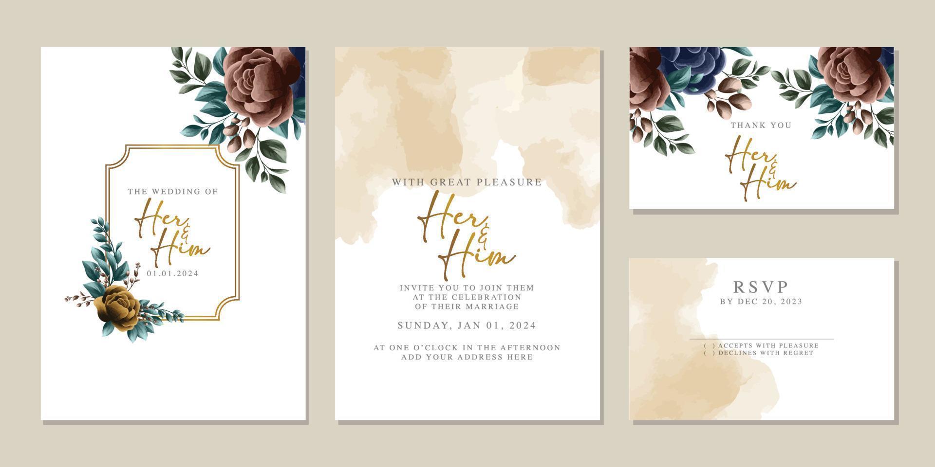 Luxury beautiful flowers wedding invitation card background template vector
