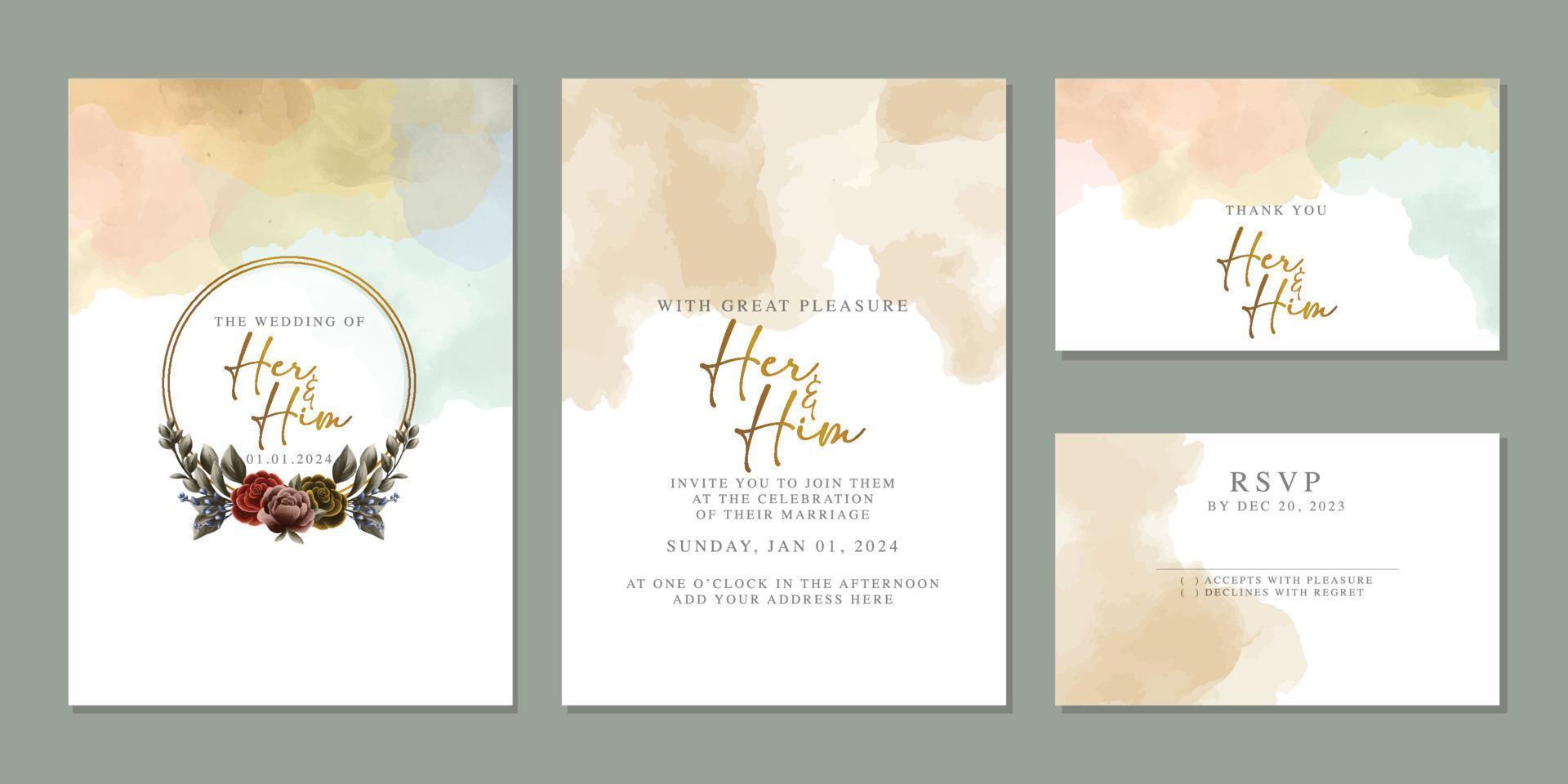 plantilla de fondo de tarjeta de invitación de boda de flores hermosas de lujo vector