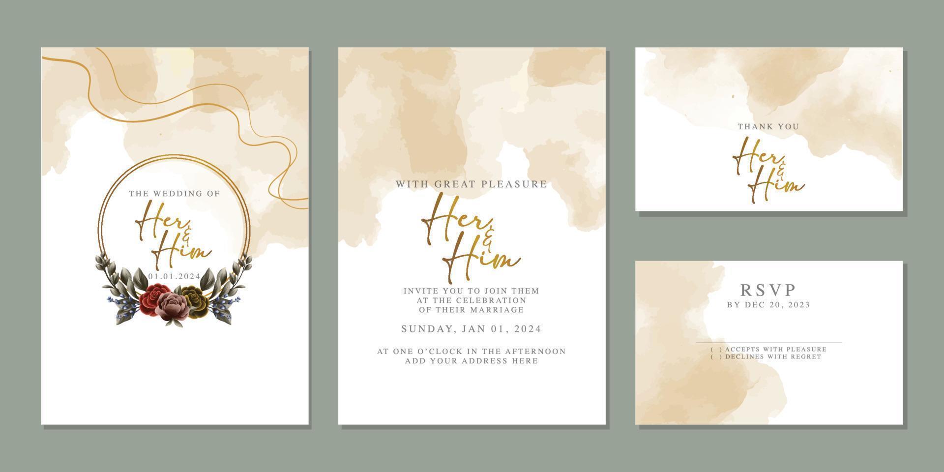 Luxury beautiful flowers wedding invitation card background template vector