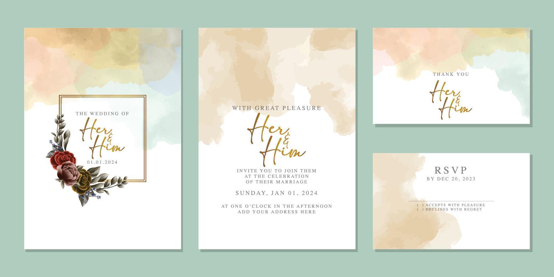 plantilla de fondo de tarjeta de invitación de boda de flores hermosas de lujo vector