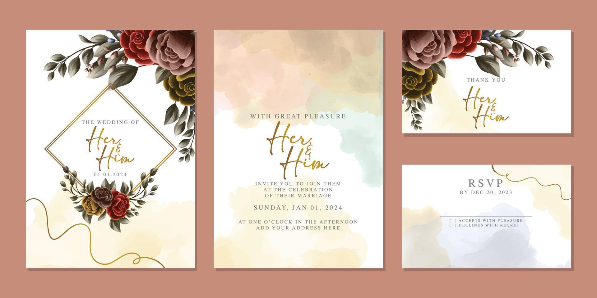 Luxury beautiful flowers wedding invitation card background template vector