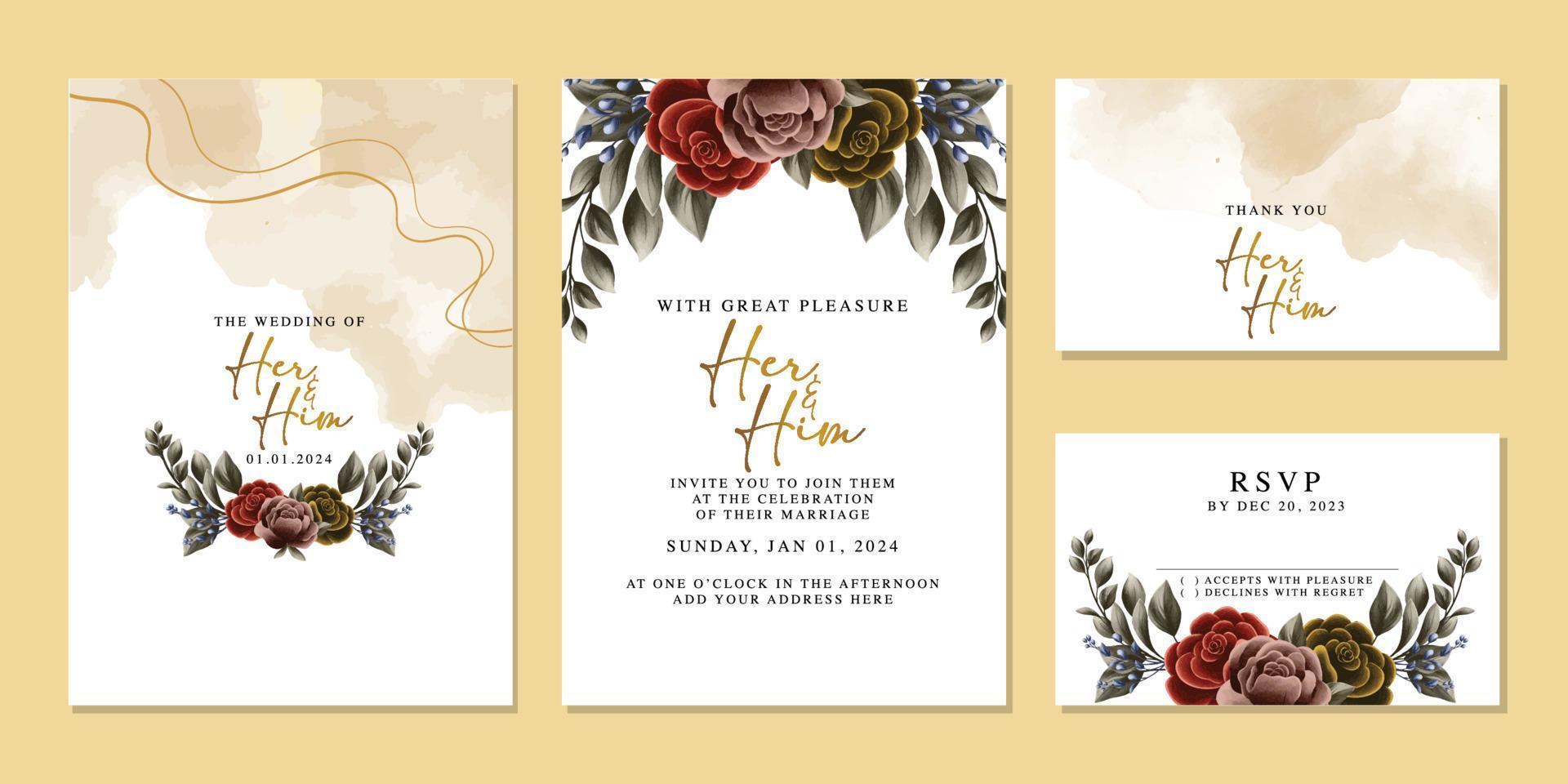 Luxury beautiful flowers wedding invitation card background template vector