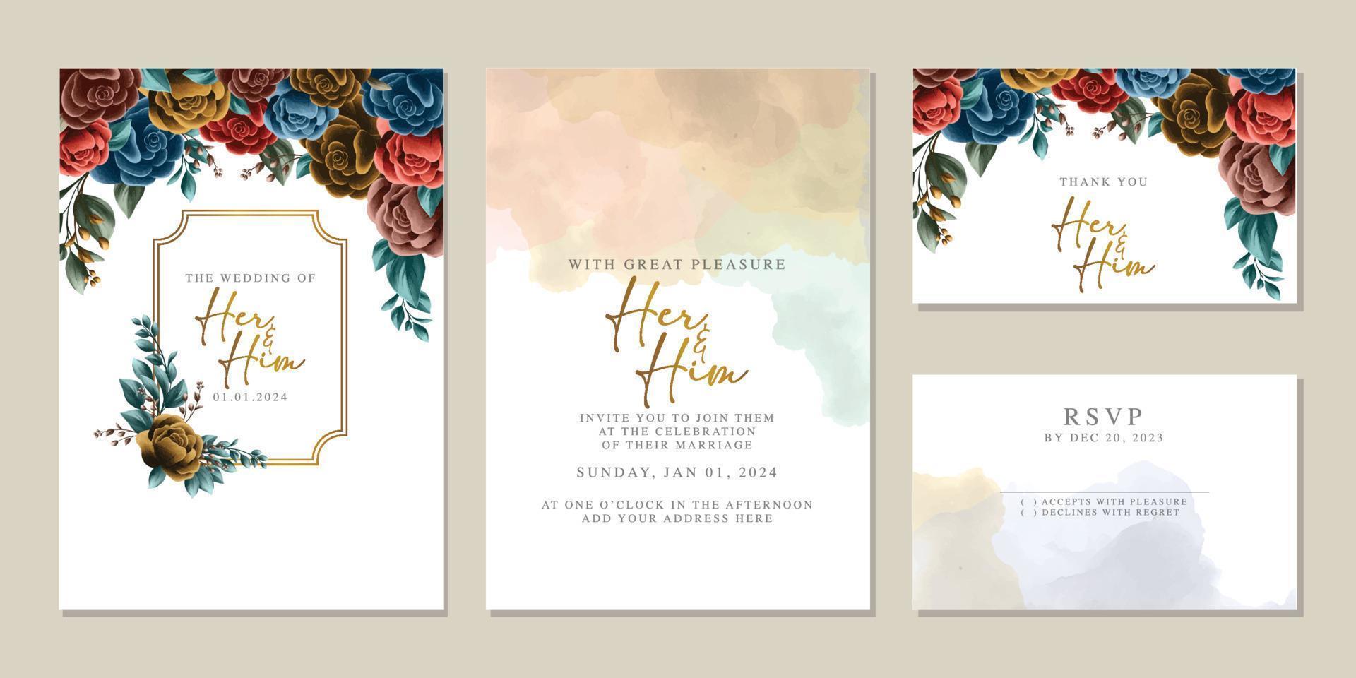 Luxury beautiful flowers wedding invitation card background template vector