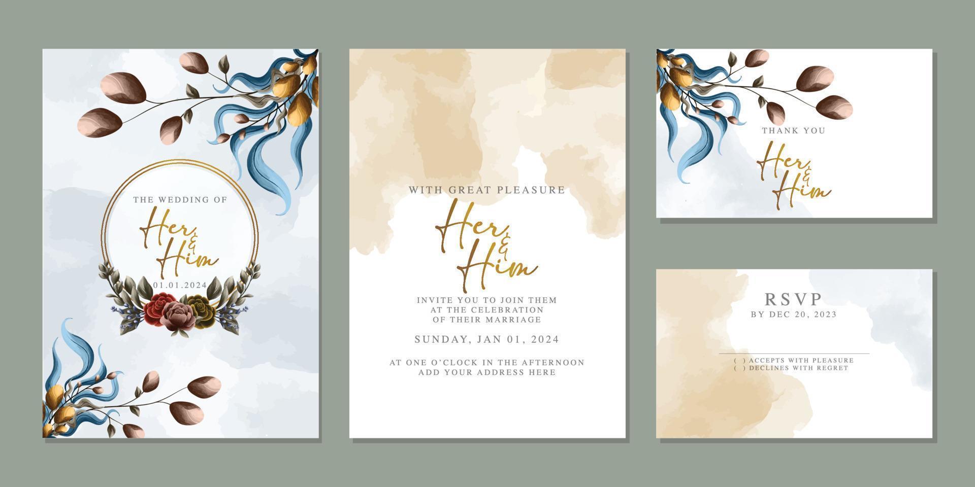 Luxury beautiful flowers wedding invitation card background template vector