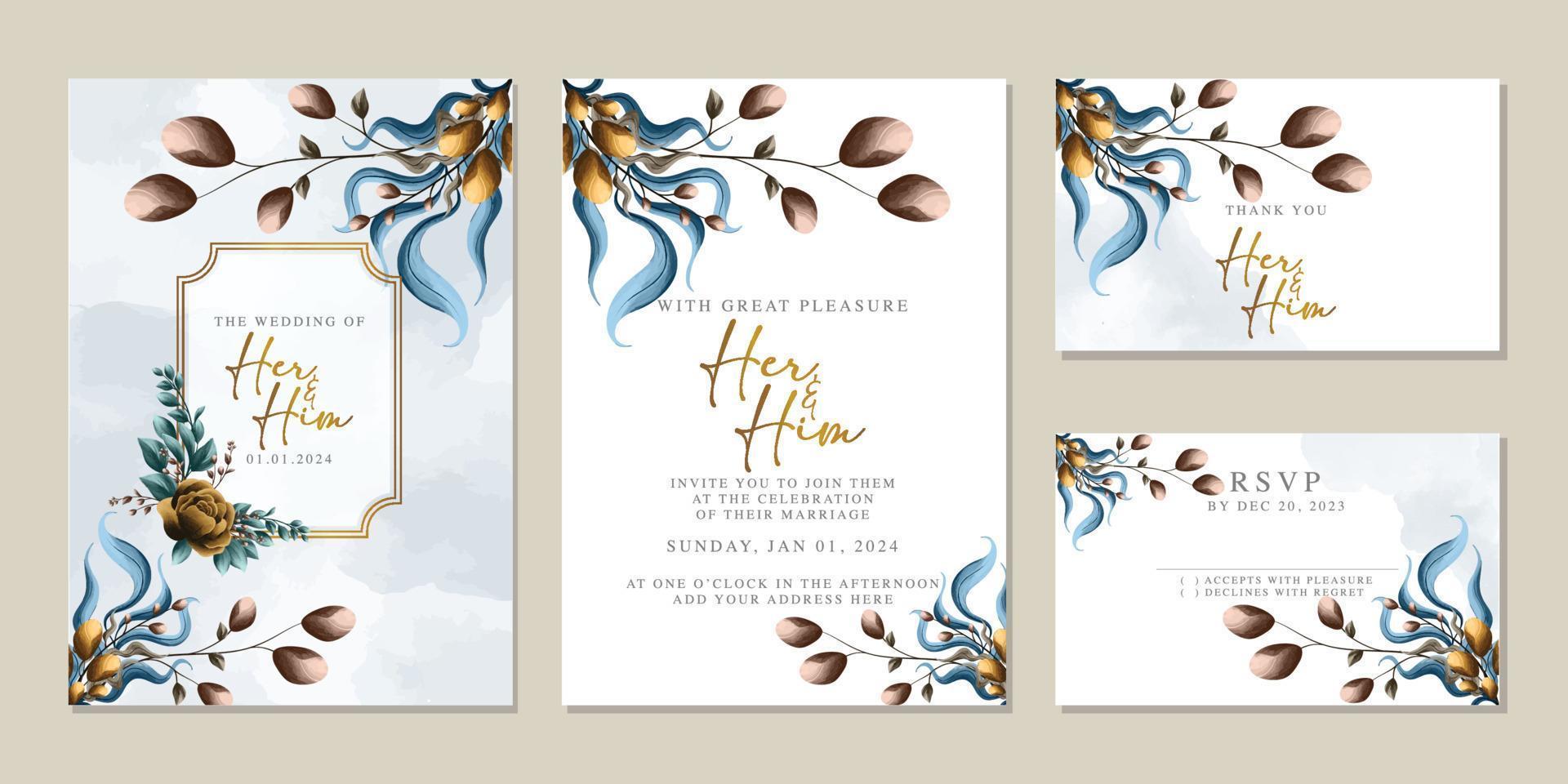 Luxury beautiful flowers wedding invitation card background template vector