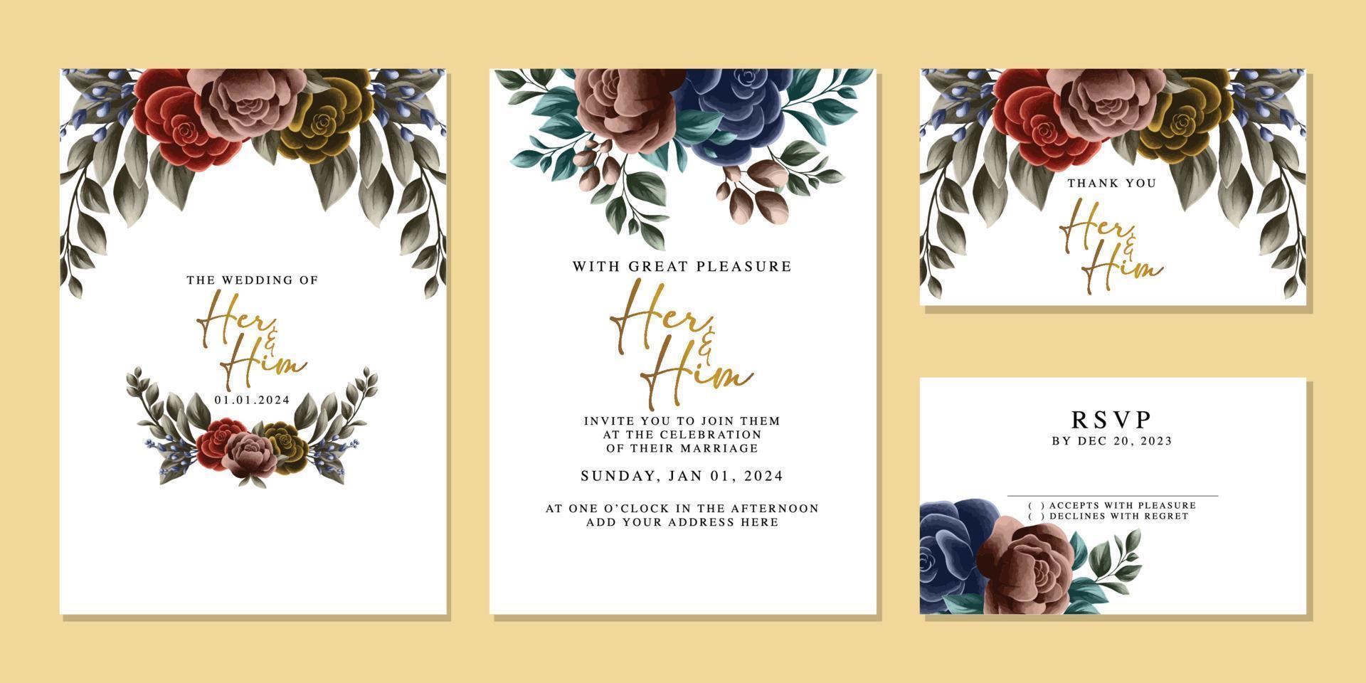Luxury beautiful flowers wedding invitation card background template vector