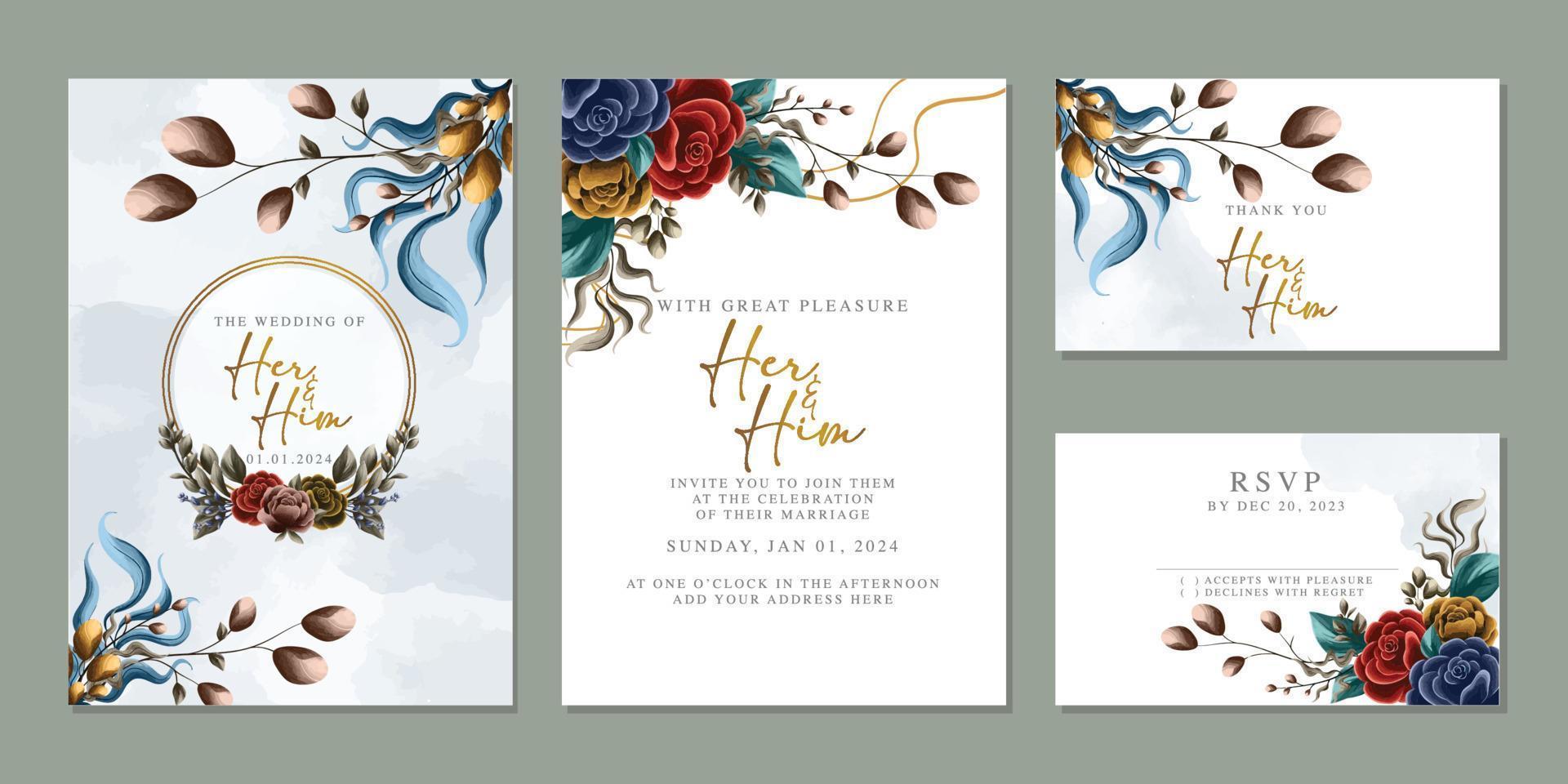 Luxury beautiful flowers wedding invitation card background template vector