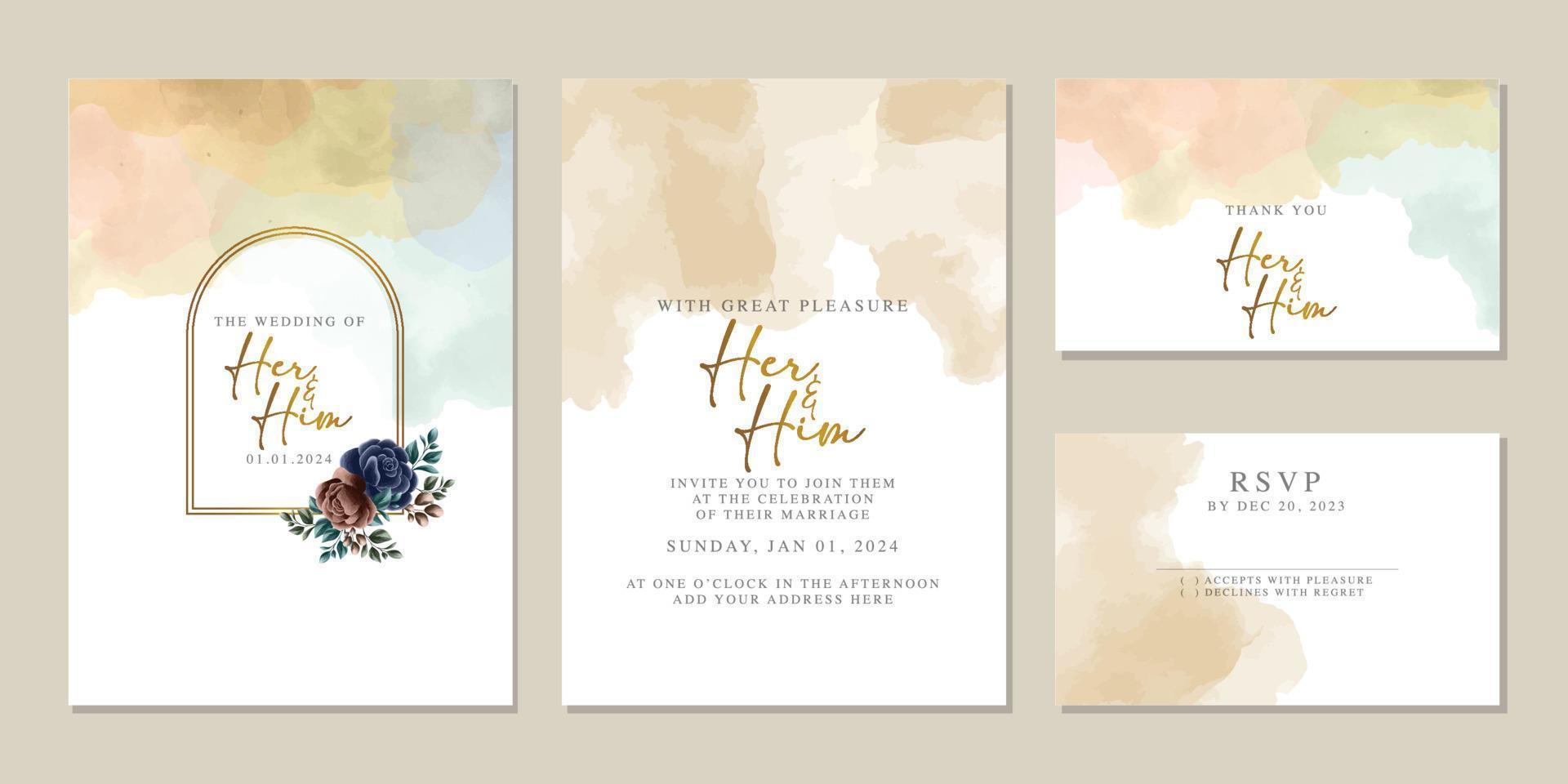 plantilla de fondo de tarjeta de invitación de boda de flores hermosas de lujo vector