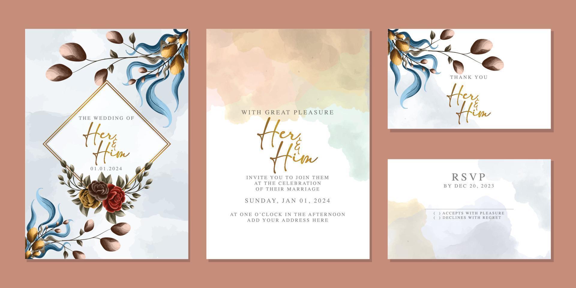 Luxury beautiful flowers wedding invitation card background template vector