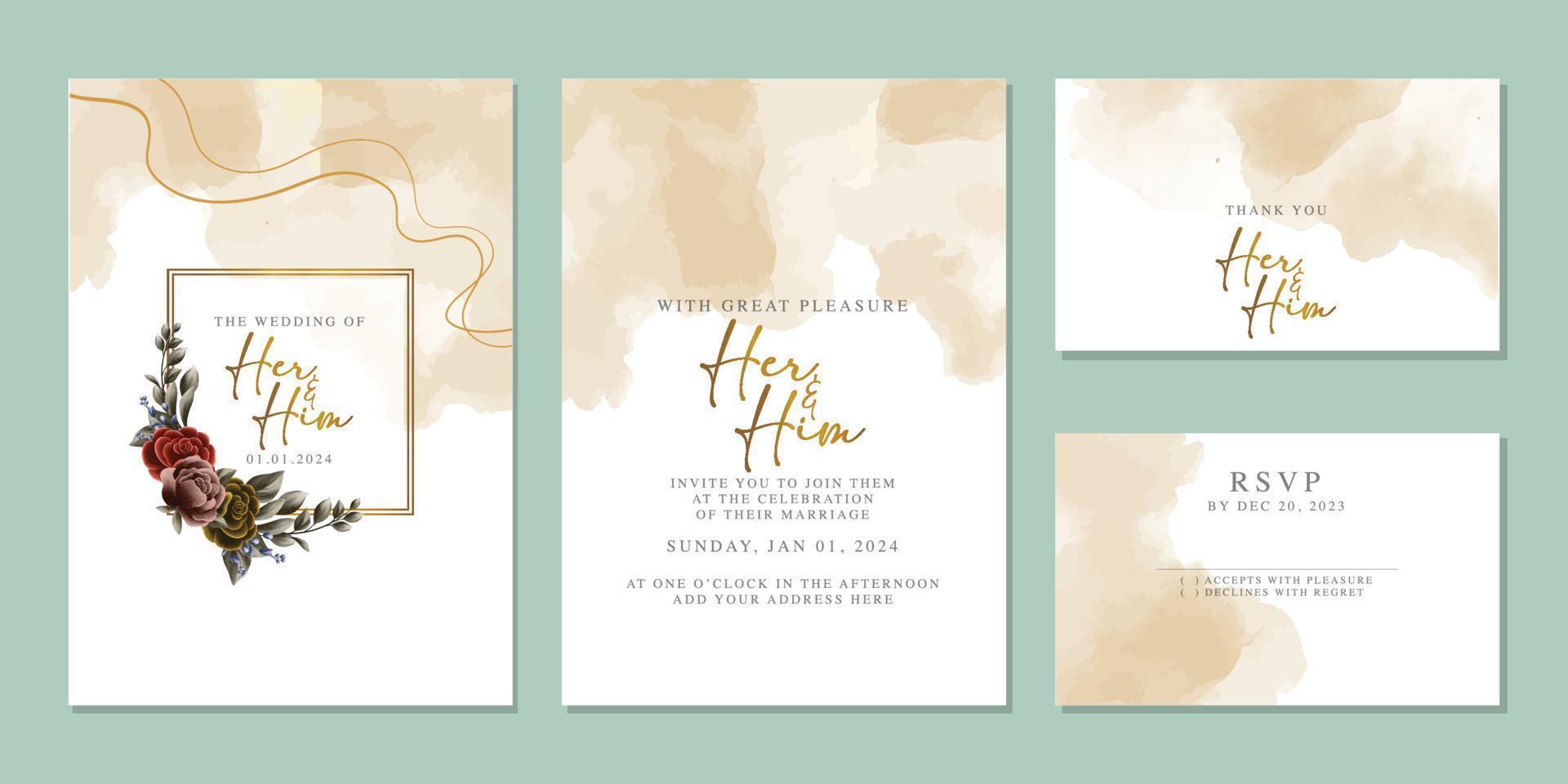 Luxury beautiful flowers wedding invitation card background template vector