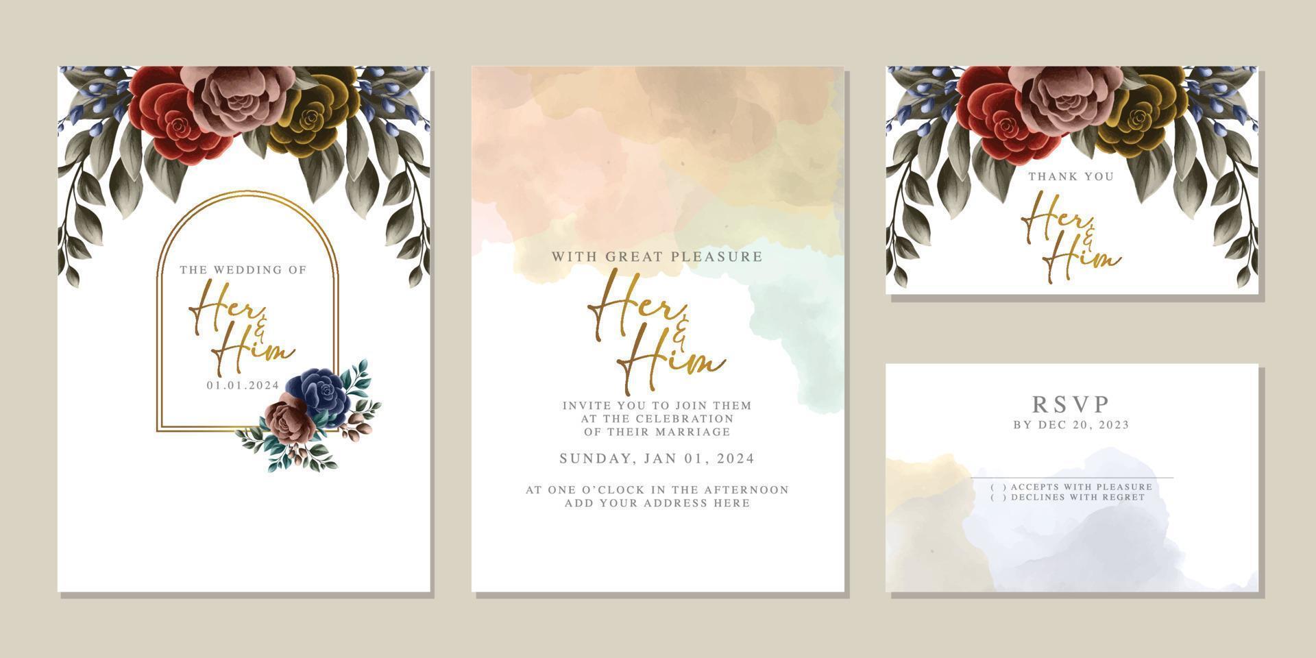 plantilla de fondo de tarjeta de invitación de boda de flores hermosas de lujo vector