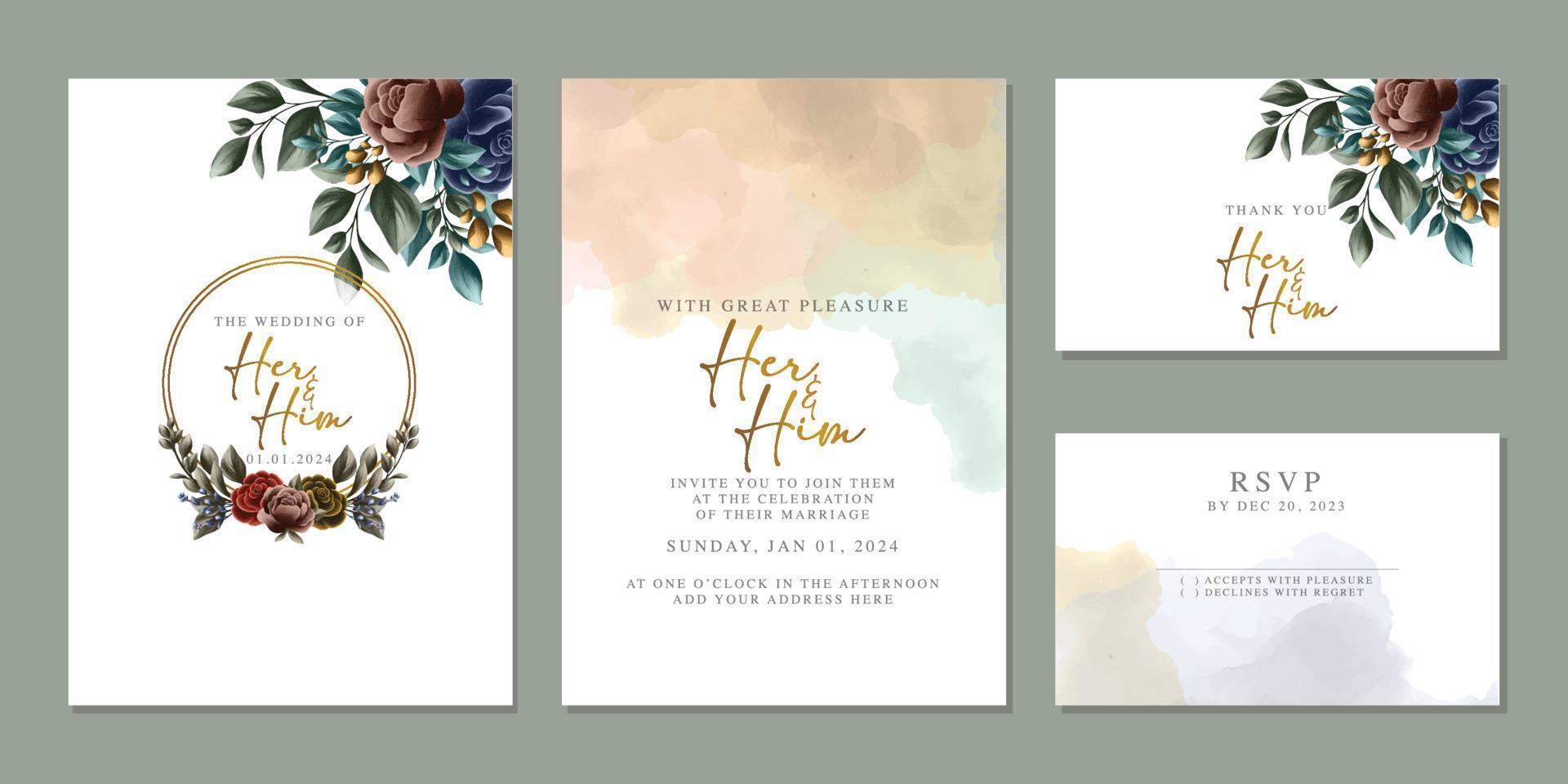 Luxury beautiful flowers wedding invitation card background template vector