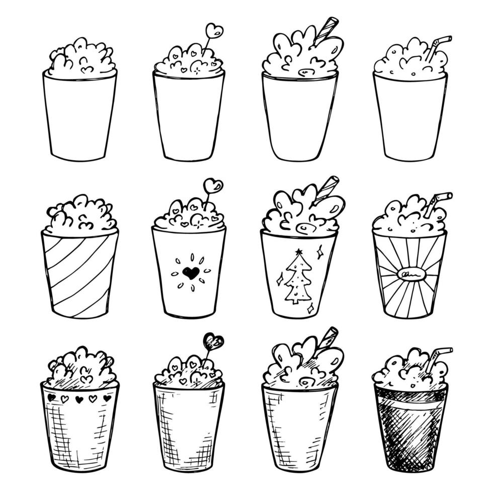 Cute milkshake illustration. Simple cup clipart. Pretty drink doodle set vector