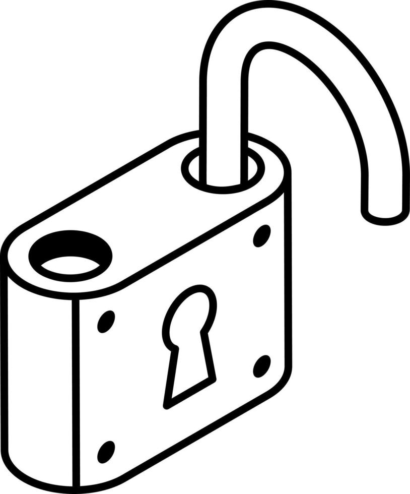 An outline isometric icon of digital lock vector