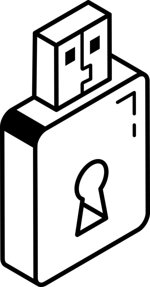 A trendy outline isometric icon of secure usb vector