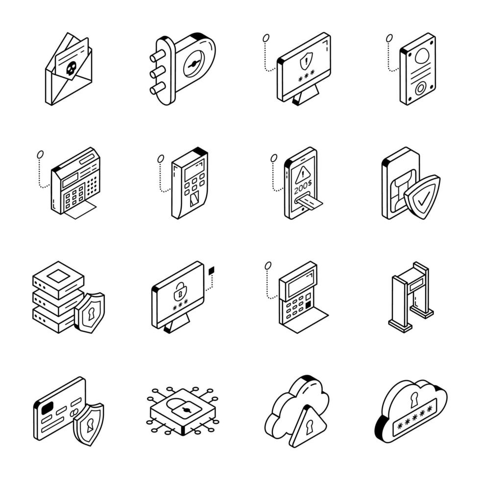 Data Protection Outline Isometric Icons vector