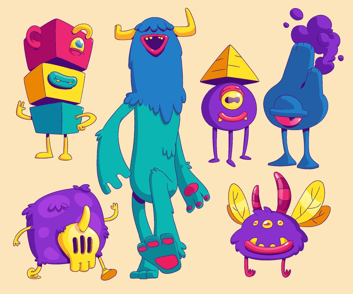 Cute monsters in trendy contemporary art style vector