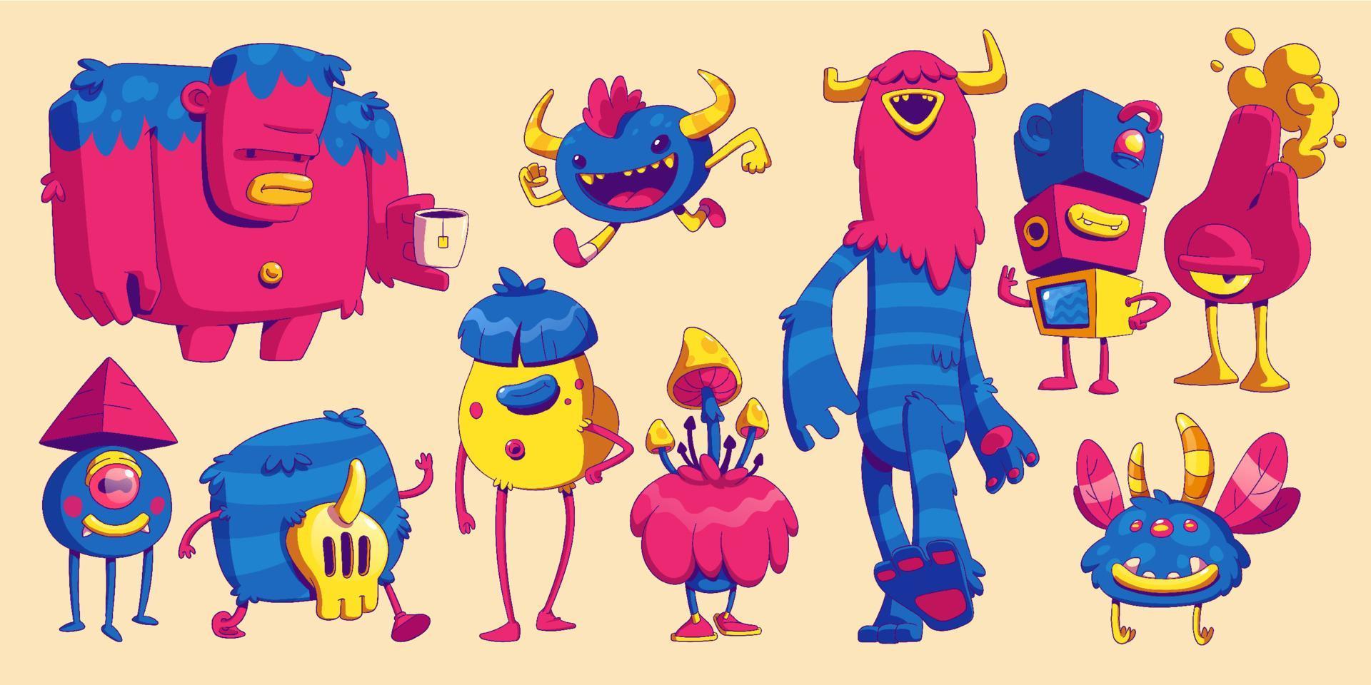 Cute monsters in trendy contemporary art style vector