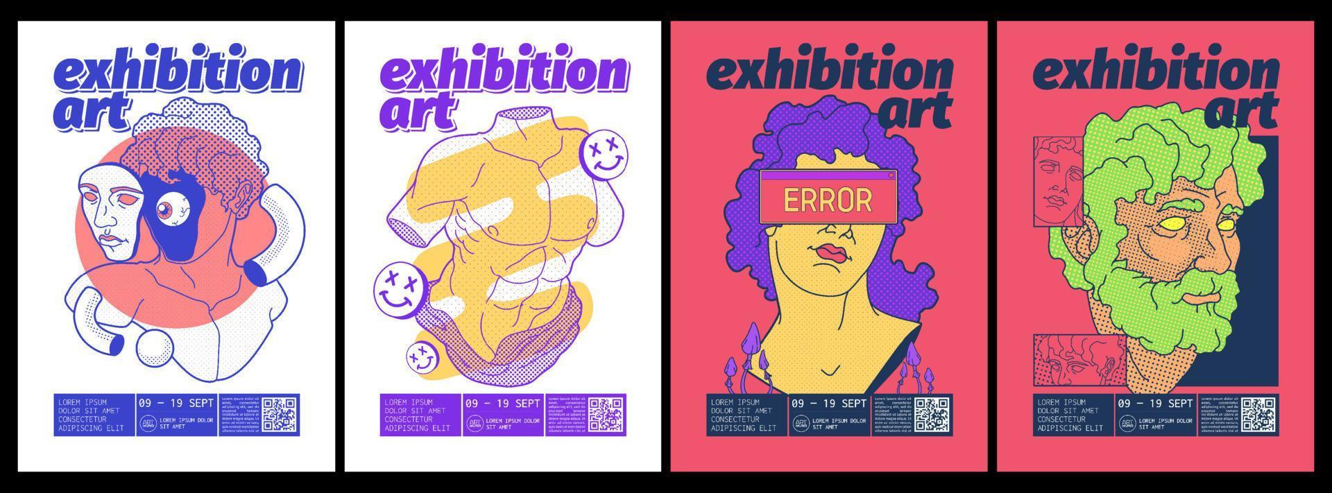 Art exhibition posters with greek sculpture vector