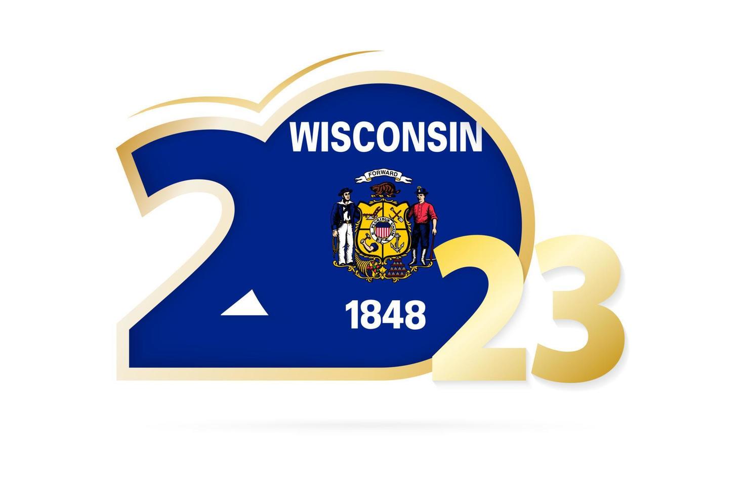 Year 2023 with Wisconsin Flag pattern. vector