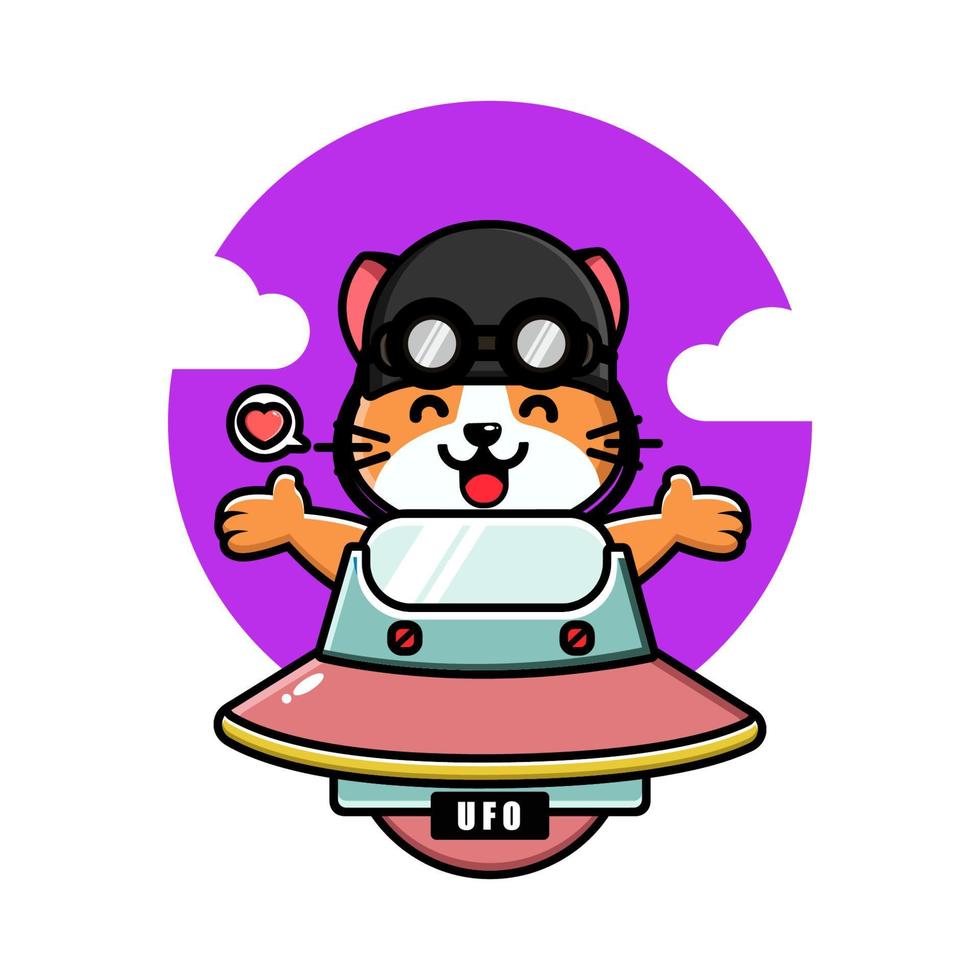 Cute cat on spaceship ufo vector